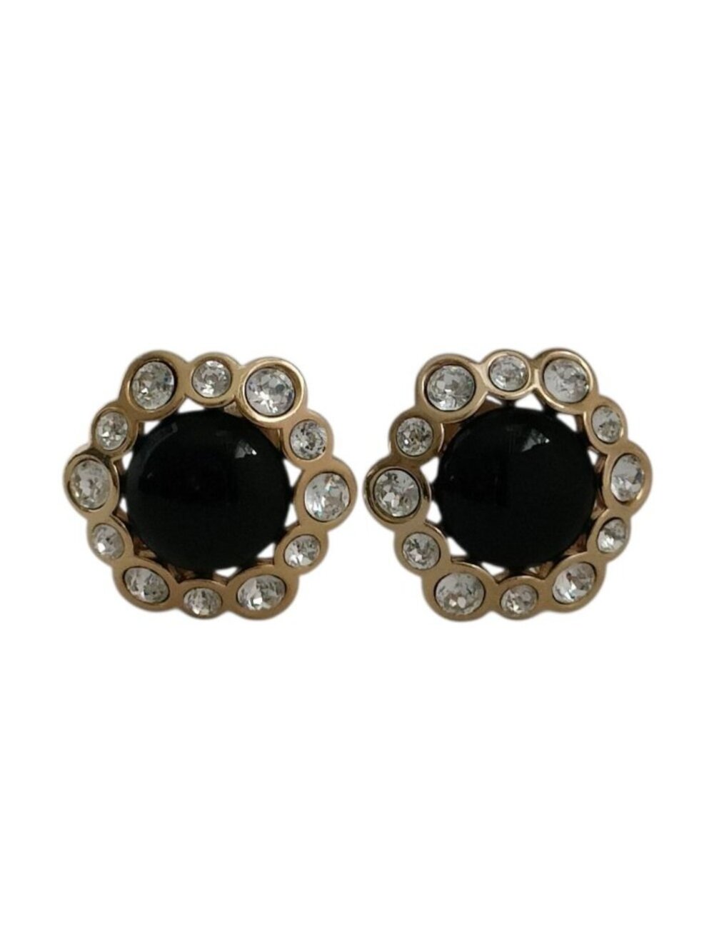 Dior Vintage Large Crystal Stone Clip Earrings Gold Colored